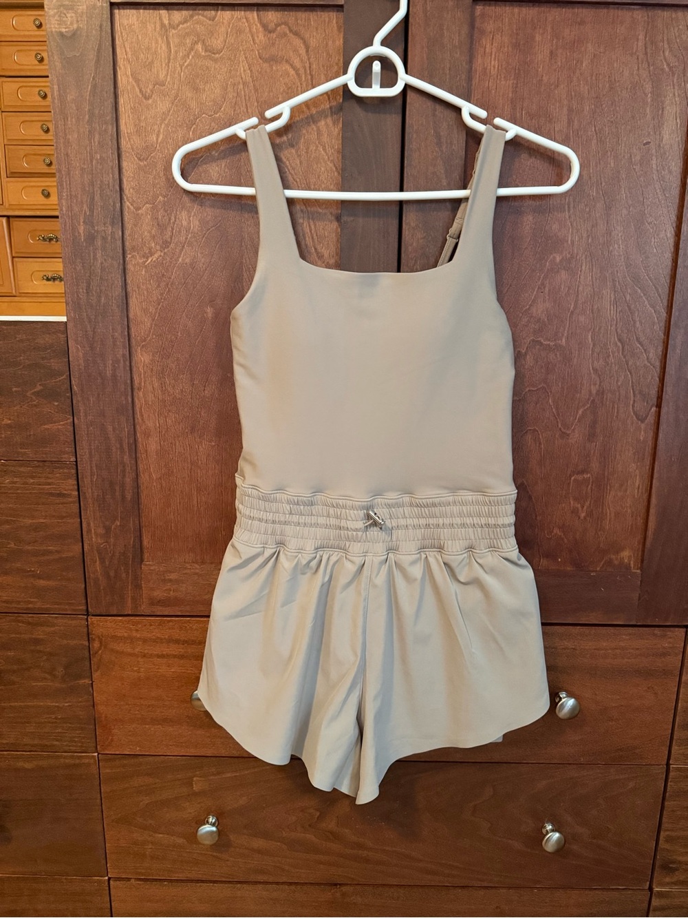 Abercrombie & Fitch Tan Sleeveless Romper with Elastic Waistband